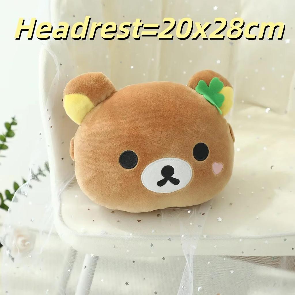 Rilakkuma Car Headrest Neck Pillow Kawaii San-X Rilakkuma Plush Car Neck Support Cushion Seat Belt Cover Car Accessories Girl