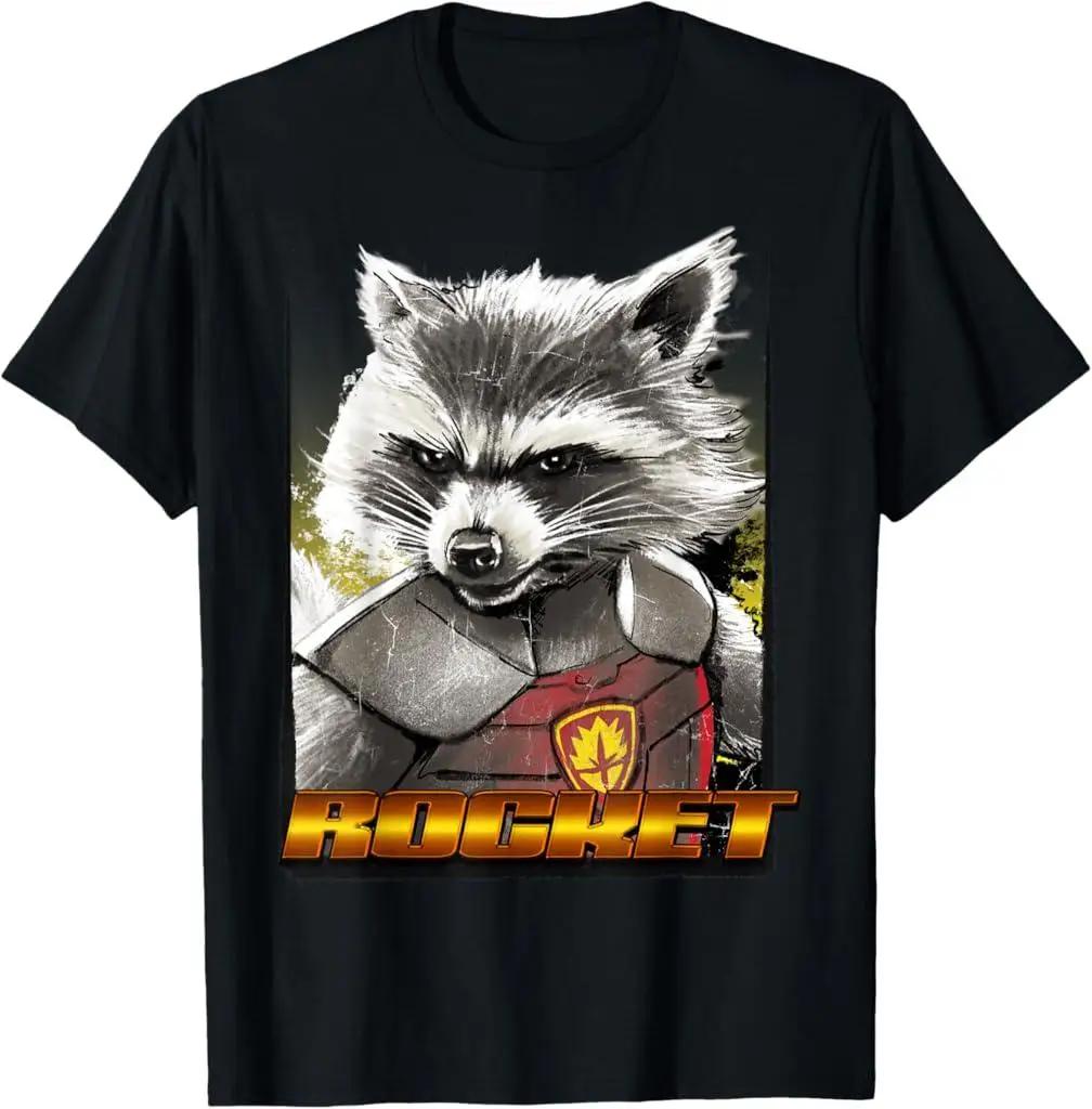 Marvel Rocket Raccoon pattern Tshirt highquality pure cotton round neck perfect for fans casual wear S
