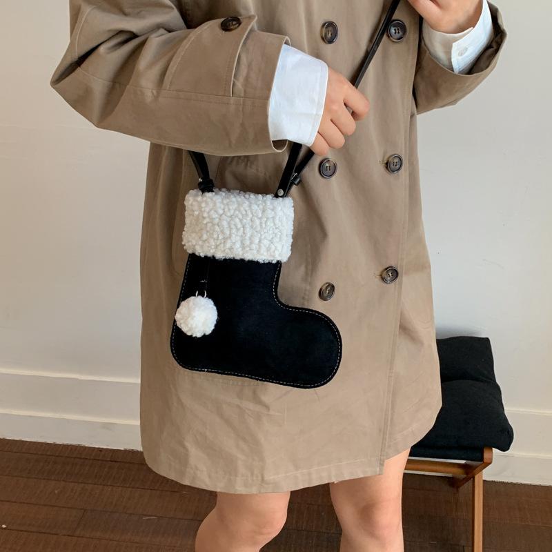Simple Korean Style Suede Crossbody Bag LambWool Fluffy Lamb Fur Bag Purse Wallet Travel Plush Boot Bag Outdoor