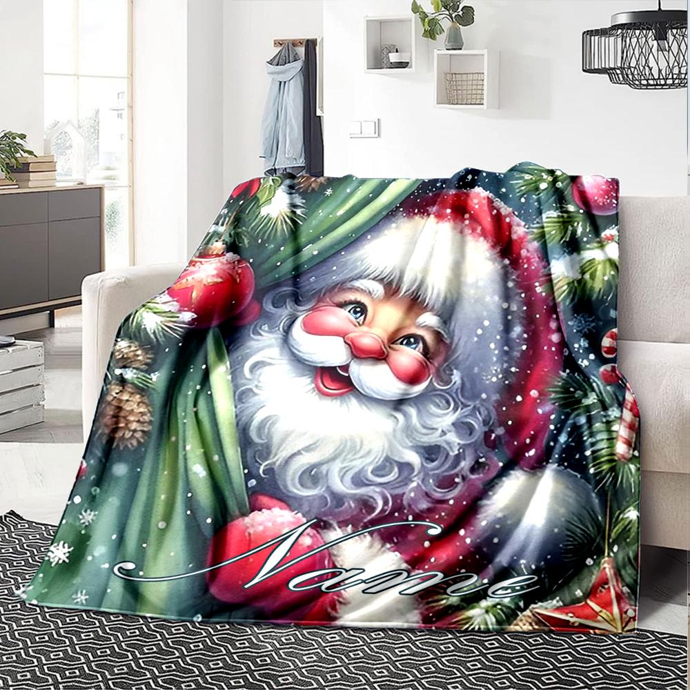 Custom Name Christmas Santa Claus Theme Printed Blanket - Perfect for Couch, Bed, Travel & Outdoor Use | Machine Washable, Cozy & Durable.