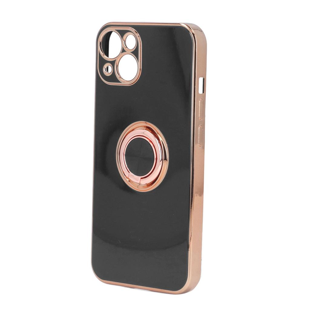 Mobile Phone Case for Iphone 13 with Rose Gold Glitter Plated Ring Stand Ultra Thin Flexible TPU Phone Protective Case