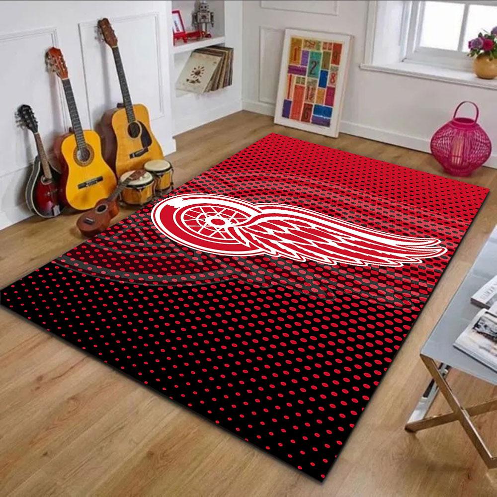 Red Wing Wheel Logo On Polka Dot Background Patterned Carpet, Non Slip Mat Suitable for Living Room and Bedroom Sofas