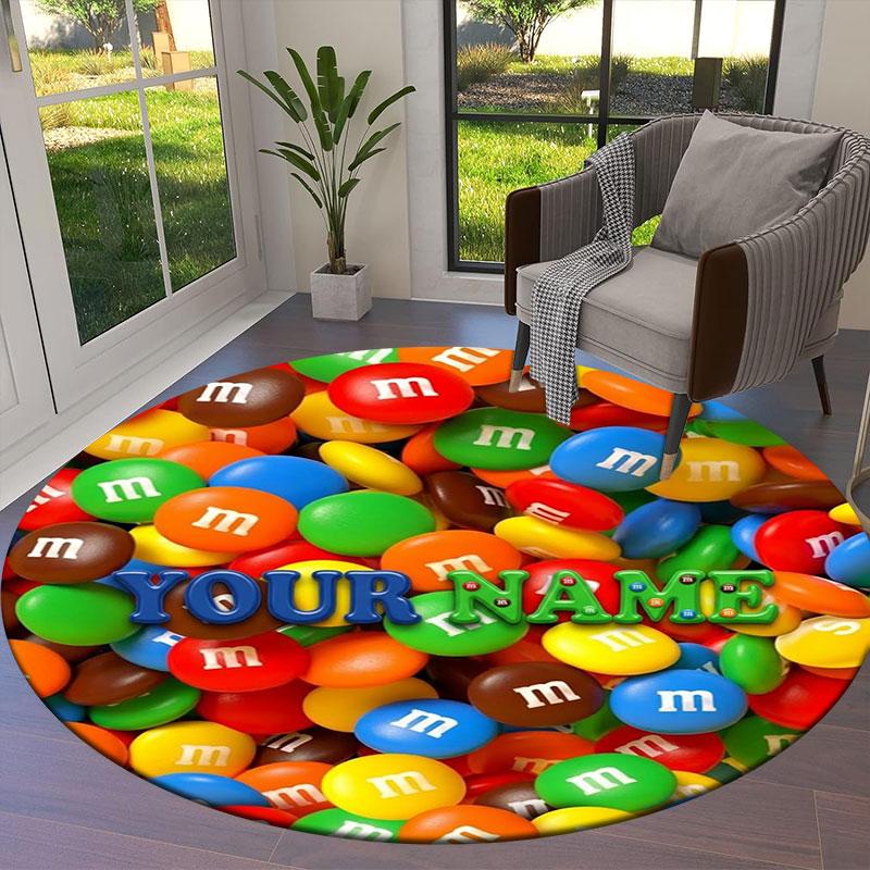 M&M's Custom Name Round Area Rug,Carpet Rug for Living Room Bedroom Sofa Playroom Decor,Non-slip Floor Mat