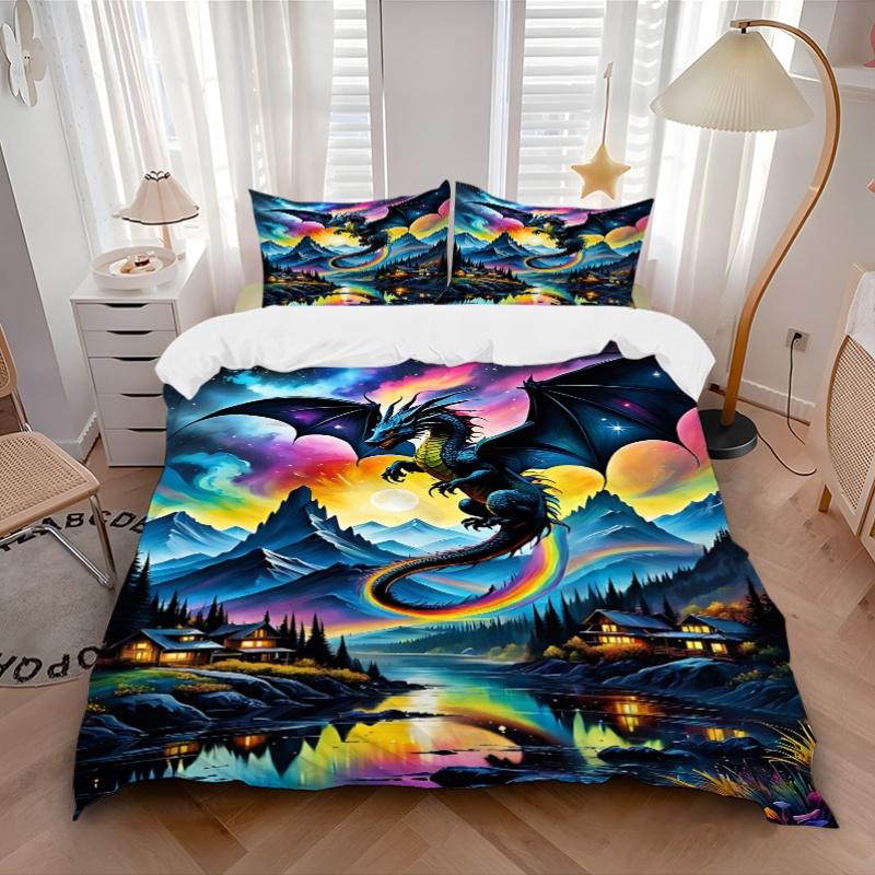 3pcs bedding set Dragon Fantasy Includes 1 Comforter + 2 Pillowcases, Without Pillow Inserts, Soft Comfortable, Lightweight Breathable, Prin