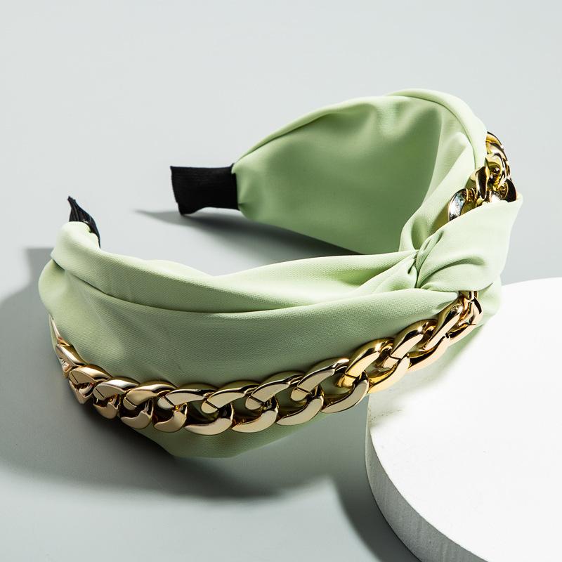 Fashion Fabric Simple Headband Knotted Gold Chain Decorative Wide Side Headband for Women Jewelry зелёный