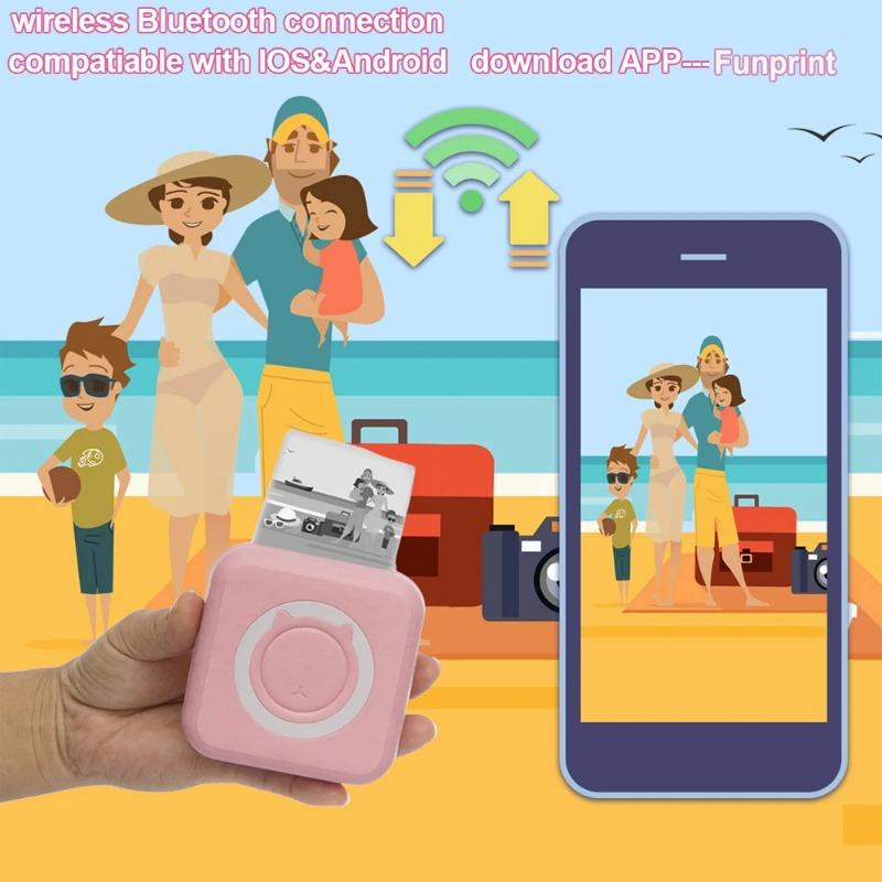 Tragbarer Mini-Thermodrucker, kabellos, BT, 203 dpi, Fotoetikett, Memo, falsche Frage, Drucken mit USB-Kabel, tragbarer Drucker