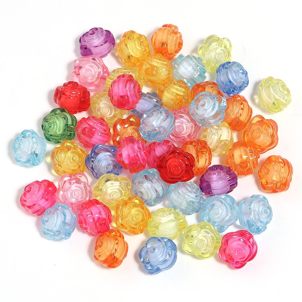 50pcs/lot Mixed Color Acrylic Beads Flower Oval Round Bucket Shape Loose Beads For DIY Bracelet Earrings Jewelry Accessories