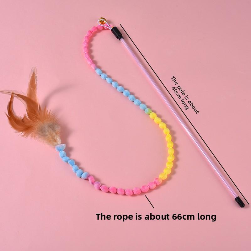 

Игрушка-дразнилка для кошек с градиентной расцветкой, веревка-фонарик с перьями, интерактивная игрушка для снятия стресса у кошек розовый