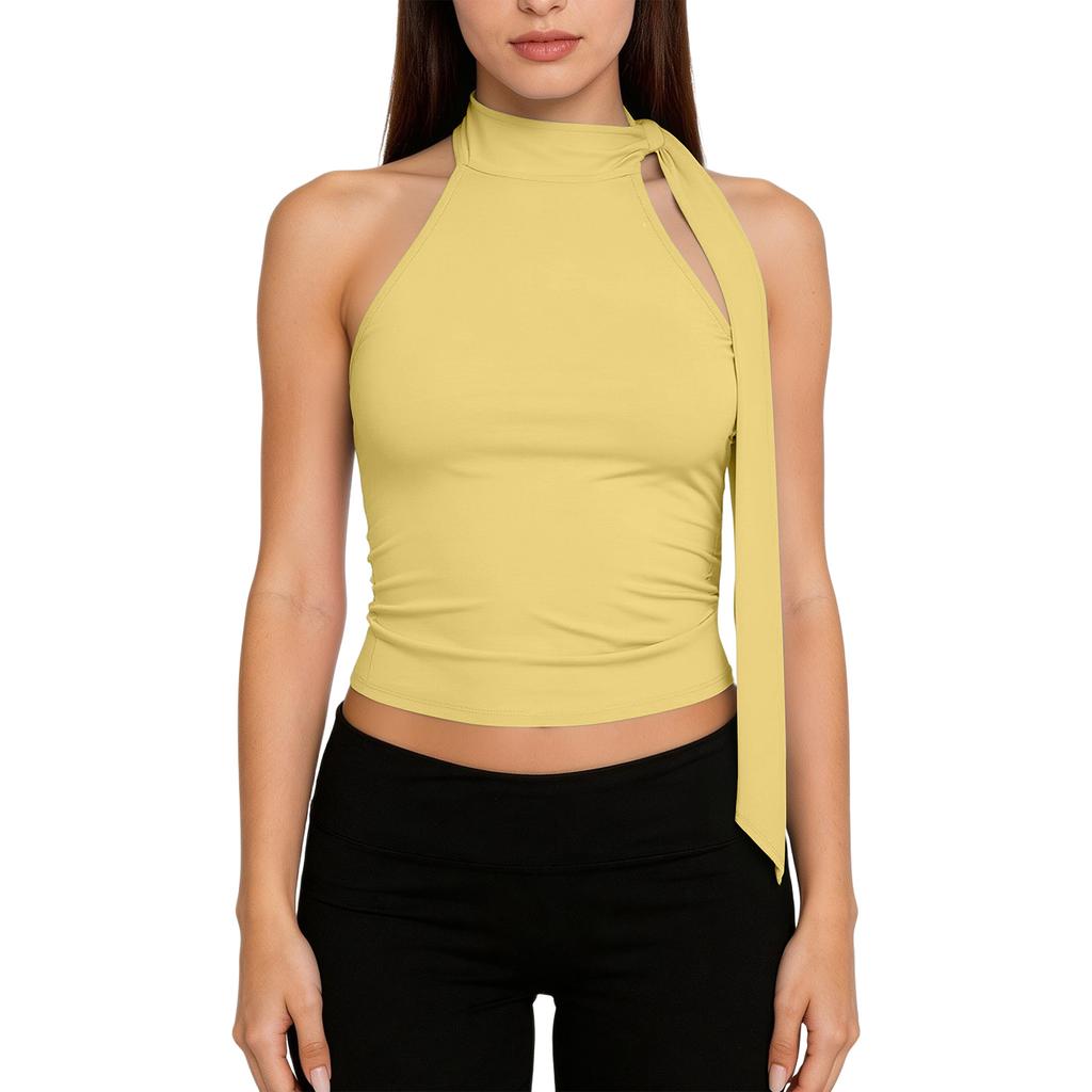 Women's Fashion Bow-Detail Cold-Shoulder High-Neck Sleeveless Top