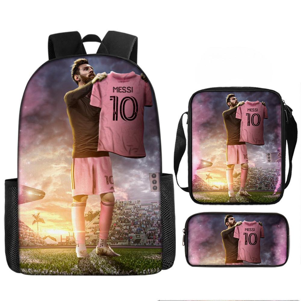 Messi Soccer Kids Backpack Set With Breathable Oxford Fabric For School Children