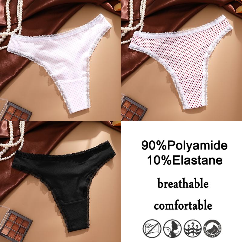 FINETOO 3Pcs Lace Panties Sexy G-String Women's Underwear T-Back Lingerie for Female Panties Underpants Briefs Thong Intimates