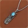 [ZIYMU] Feather Necklace, Indian Jewelry, Turquoise Pendant, Silver, Men's, 60cm Zm-p-029tc60