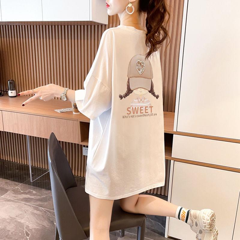 Women's Oversized Cotton T-shirt Sweet Cartoon Print Short Sleeve Casual Top