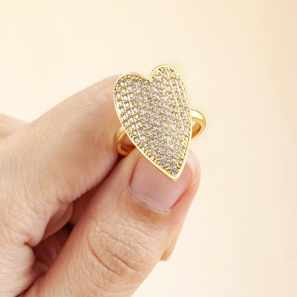 Nidin New Arrival Heart Shape Shiny Cubic Zirconia Gold Plated Ring Women's French Romantic Wedding Ring Jewelry Exquisite Gifts