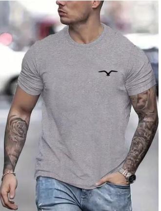 Mens 100 Cotton Summer Loose and Comfortable Bird Graphic Printed Slim Fit Casual Sports Round Neck Short Sleeved Tshirt Top