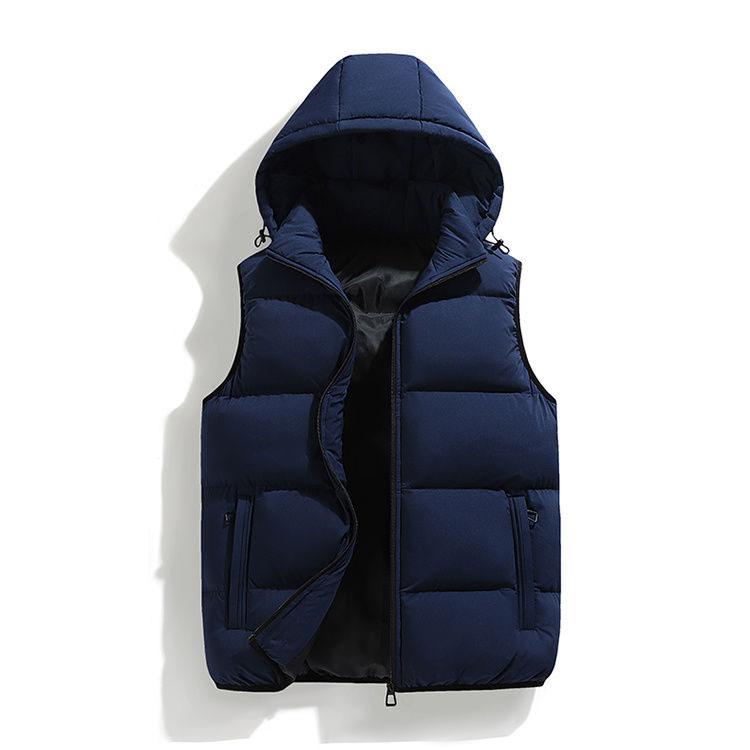 Hooded Vest Men Casual Waistcoat Sleeveless Padded Jacket Couples Detachable Hat  Zipper Pockets Down Jackets Men Outwear