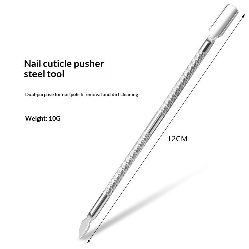 Double Ended Stainless Steel Cuticle Pusher Spoon Pointed Tip Nail Care Non Slip Grip Manicure Tool