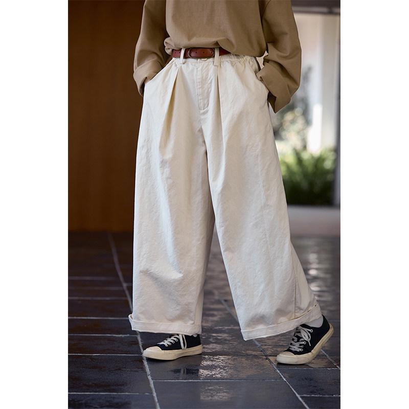 

New Folk Craft Jade White Retro Wide-Leg High-Density Elastic Waist Long Pants for Autumn/Winter Medium нефритовый/белый