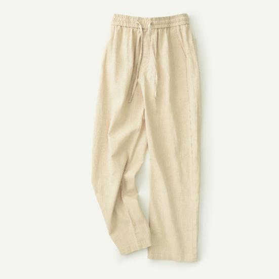 Men Long Pants Adjustable Drawstring Elastic Waist Casual Trousers with Pockets