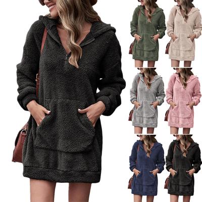 Women's Velvet Hooded Coat Double-Sided Plush Pockets Loose Winter Warm Sweater Jacket Autumn Winter Wear