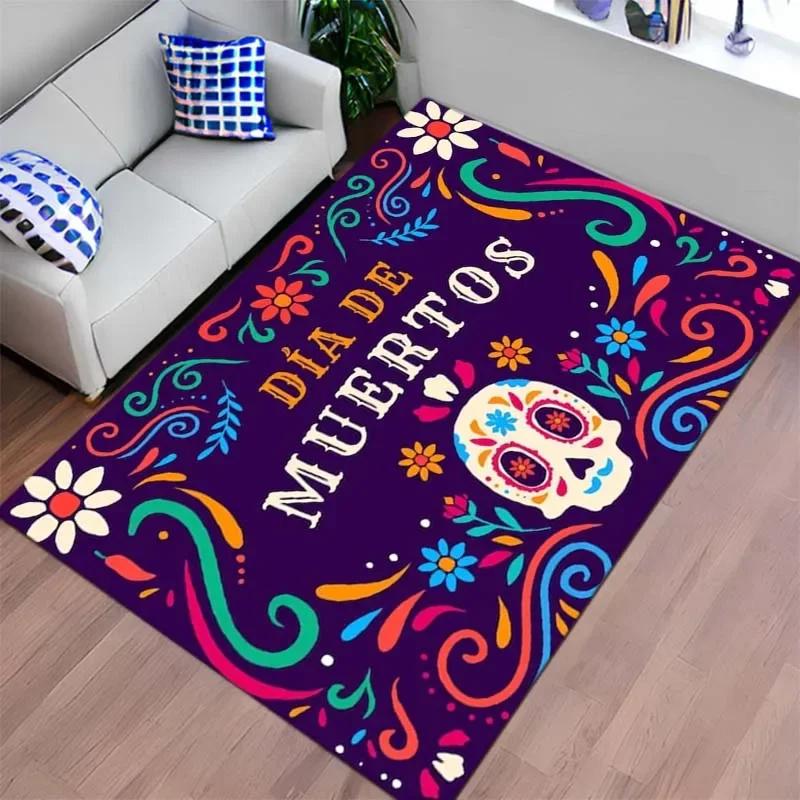 Mexican Day of The Dead Carpet for Living Room Decor Table Skull Sacrifice Rugs Bedroom Bedside Floor Mat Halloween Decoration
