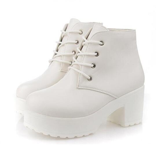 

New Fashion women s ankle boots lace up high heels Punk platform Women spring boots C014 35 білий