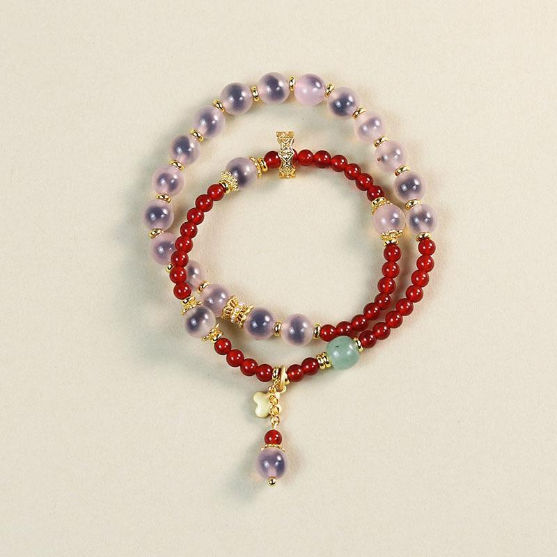 

Exquisite Women s Red Agate Double-Wrap Bracelet - Colorful Sugar Core Beads, Perfect Bestie Gift for Luck 8mm Double-Wrap