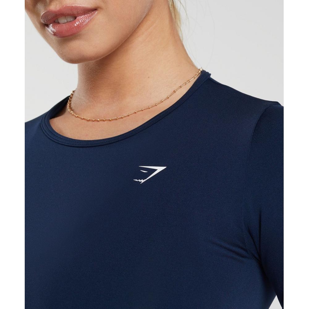 Gymshark Top crop fără cusături cu mânecă lungă pentru zi cu zi Albastru B7a2s Ub9p