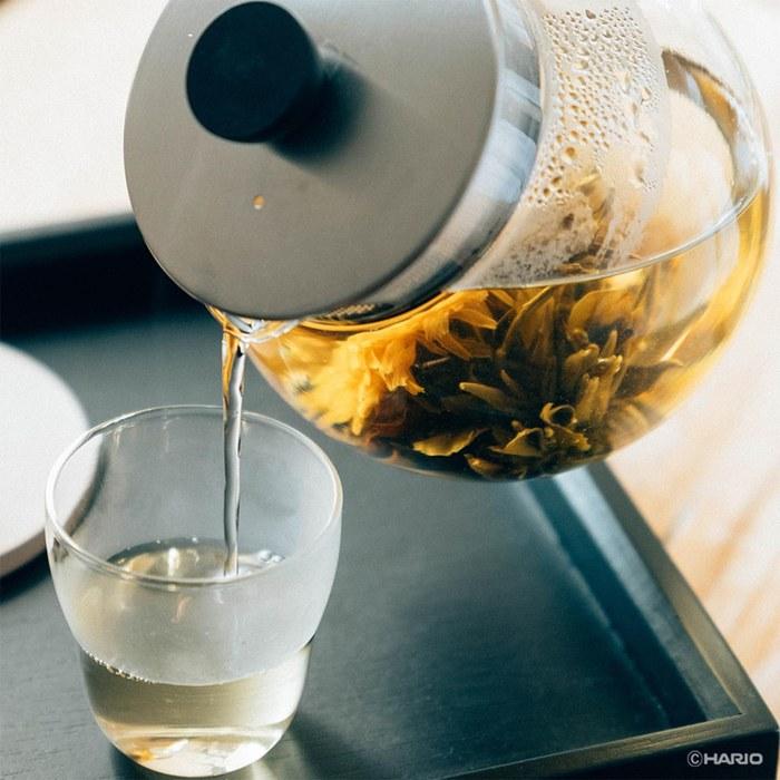 HARIO Jumping Leaf Pot S 600ml Heat-Resistant Glass Teapot JPS-60-HSV Silver 600mL