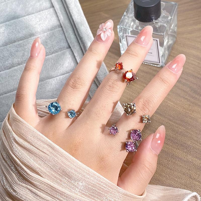 Color Treasure Multi-Color Full Diamond Zir*****Pen Ring Light Luxury High-End Super Flash Niche Design Ring