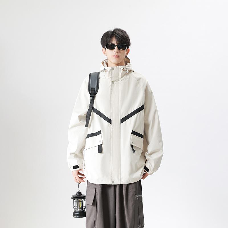Jackets for Men Spring and Autumn New Hooded Casual Waterproof and Windproof Work Clothes Solid Color Couple Trendy Brand Top Clothes