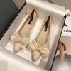 Brand 2025 Autumn New Pointed Flat Bottom Soft Surface Leather Shoes Women's Bow Casual Versatile Work Doudou Single Thin