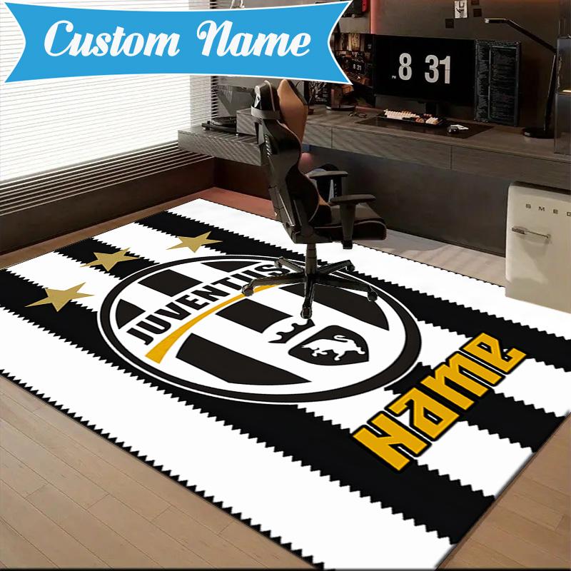 Custom Name Juventus Team Crest Rug Game Carpet, Floor Mat for Bedroom Living Room Entryway Rug, Home Decor Idea Gift for Christmas Birthday