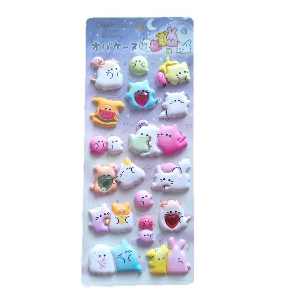 4-Piece Adorable Plushy 3D Bubble EVA Stickers with Diamonds Ghost Animal Kids' Reusable Adhesive BulingBulingStickers Store