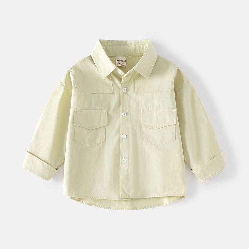 Clothing Spring and Autumn Boys' Long-Sleeved Shirts Kidsren's Lapel Casual Shirts for Small and Medium-Sized Kidsren Boys' Pure Color Clothes