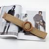 Lady Bohemian Elastic Braided Belt  Female Dress Jeans Wide Black PP Straw Designer Wood Buckle Boho Belts