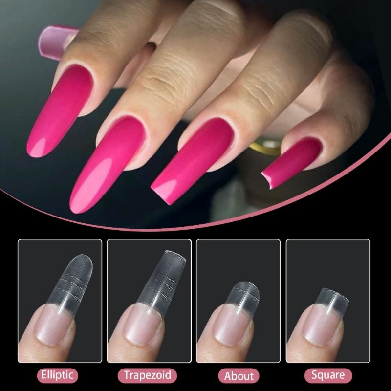 Clear Nail Extensions for Women Professional Long Transparent Acrylic Tips with Measuring Scale Full Cover False Nail