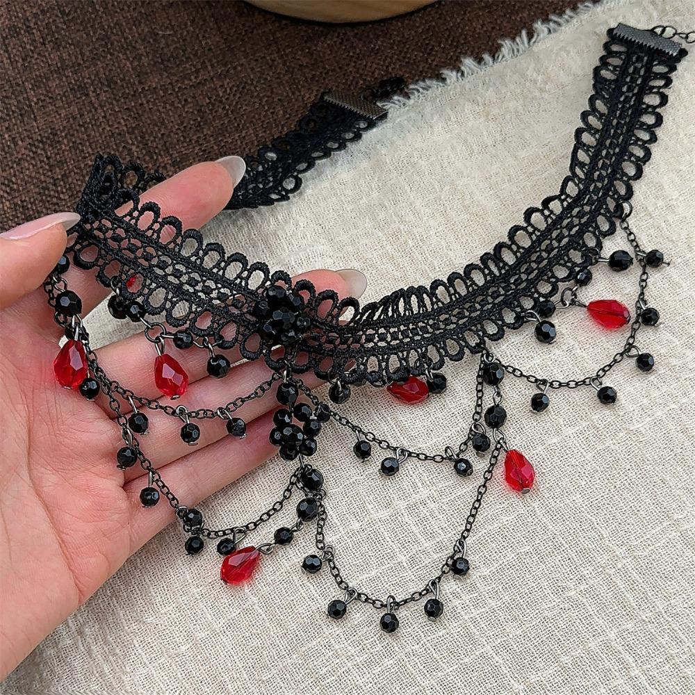 Tassel Crystal Beads Necklace Women Neck Jewelry Lace Strand Necklace  Party