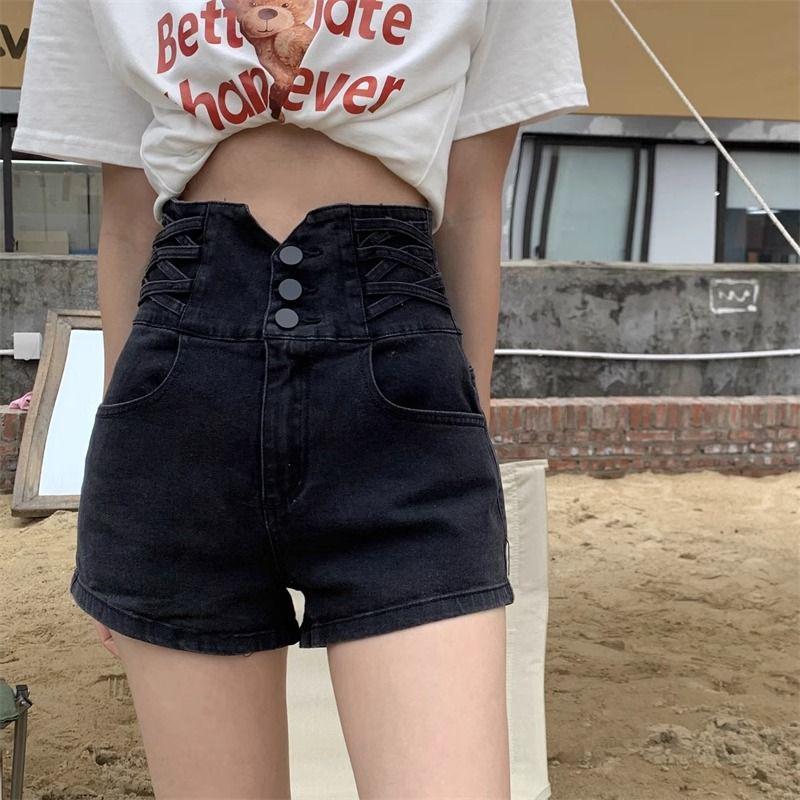 Plus Size High-Waisted A-Line Denim Shorts - Spring/Summer Loose, Slimming, Wide-Leg Hot Pants for Women