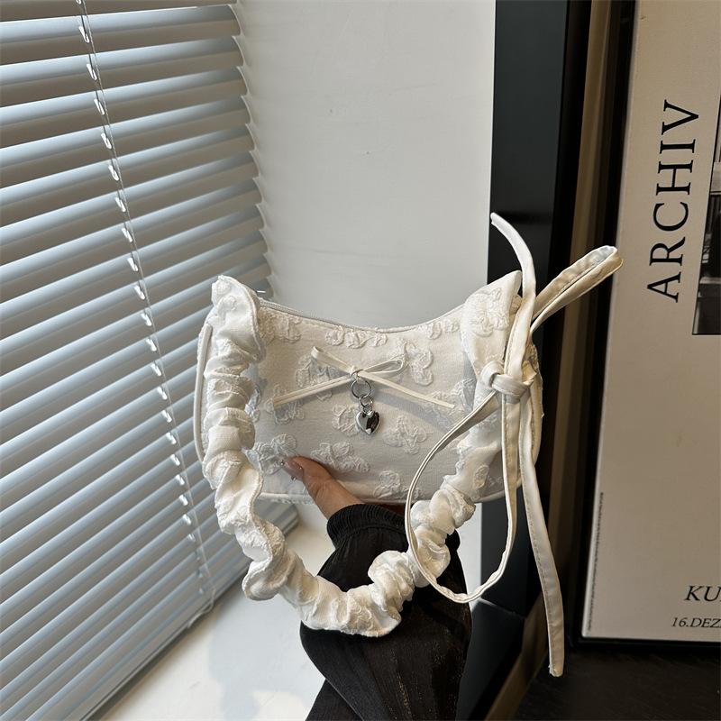 

Summer new fashionable women s bag pleated crescent bag casual and beautiful shoulder bag commuter messenger bag белый