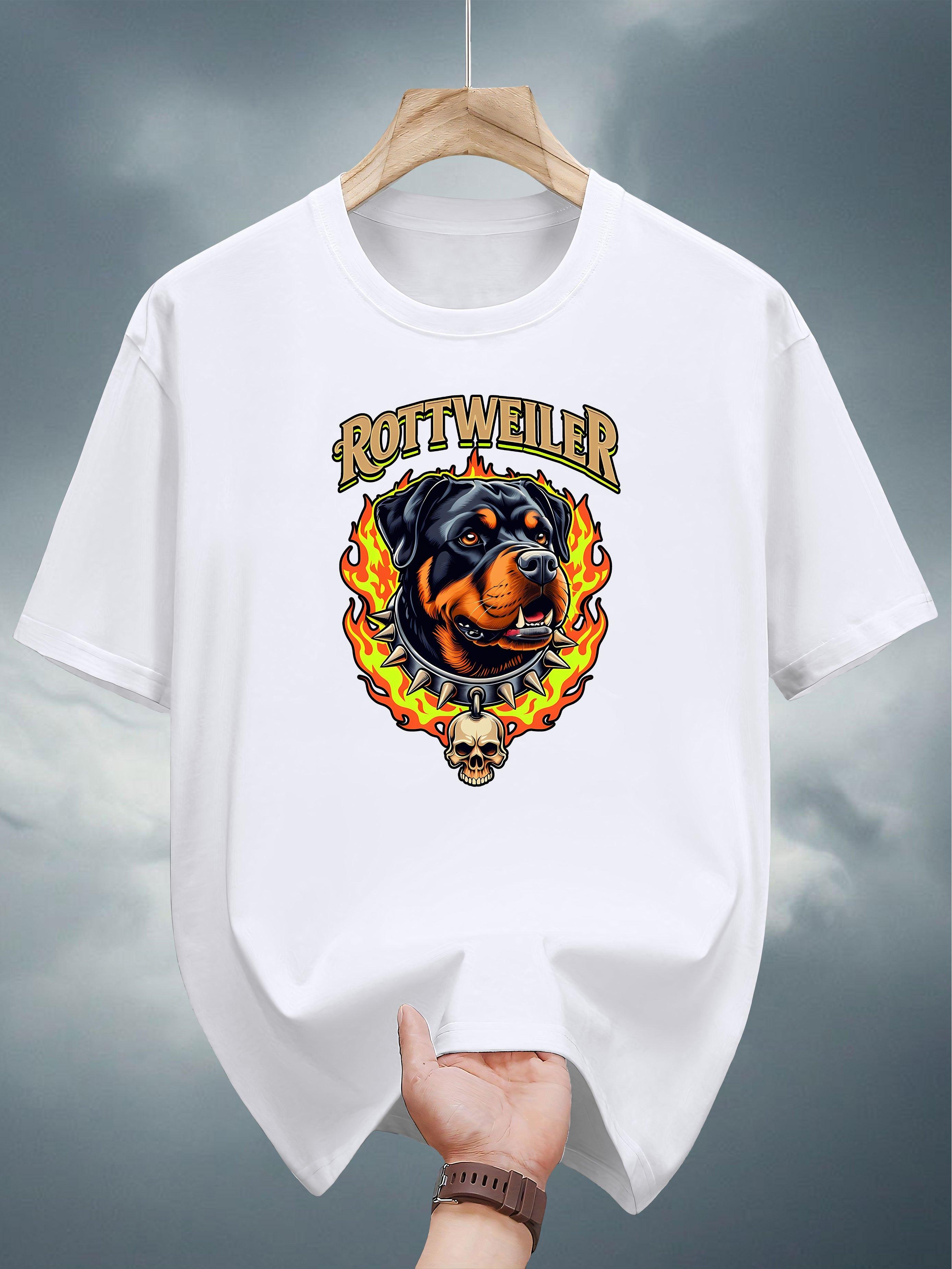 Heavyweight 200gsm Cotton T-shirt - Navy Blue Crew Neck Tee with Rottweiler Graphic S
