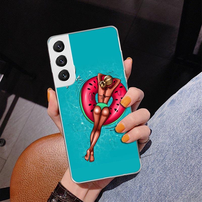 Girl Flamingo Summer Beach Phnoe Case for Samsung Galaxy S26 S25 Edge S23 S24 Ultra S22 Plus S21 S20 FE Unique Cover Soft Coque