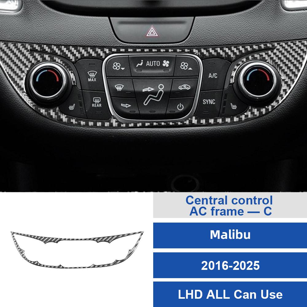 For Chevrolet Malibu 2016-2025 LHD Center Console AC Frame Black Carbon Fiber Trim Cover Interior Accessories Upgrade Kit