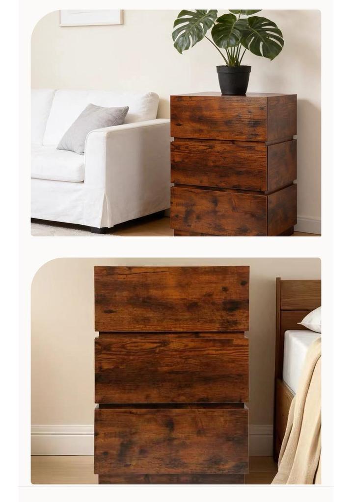 Retro All-Wood Stackable Nightstand: Multi-functional Storage and Display Cabinet with Drawers