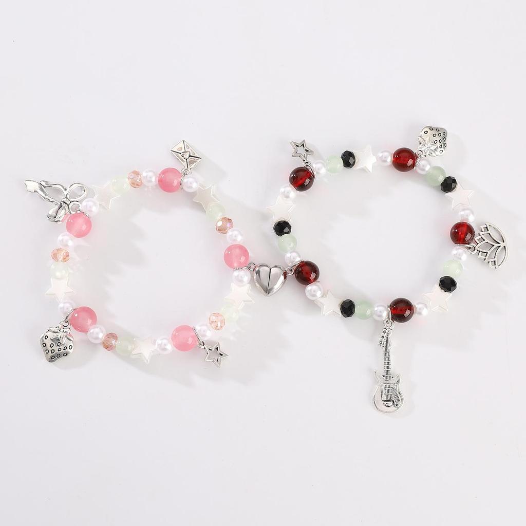 Jordbær Konvolutt Anheng Perle Elastisitet Kjærlighet Par Armbånd Ferie Beste Venn Gave