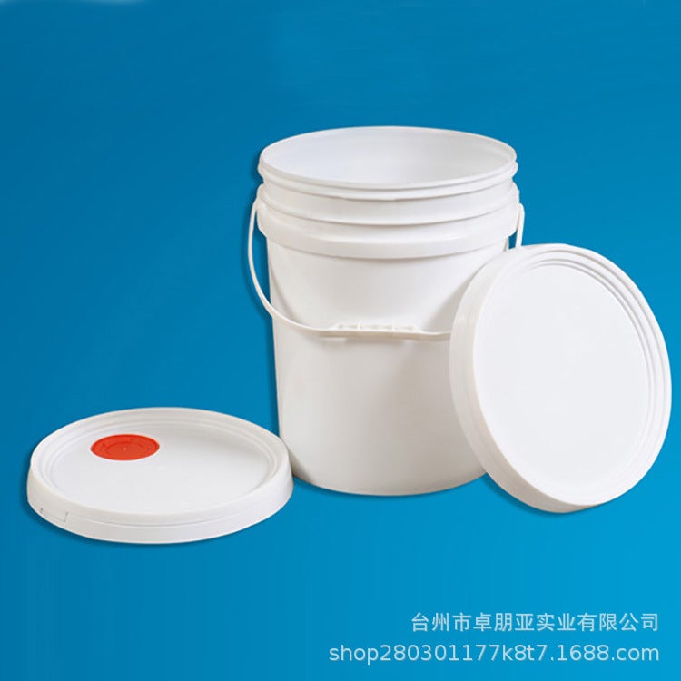 20 Liter Round Thickened PP Plastic Bucket with Lid - Industrial Paint Chemical Rubber Storage Container for Stacking Use 312mm Diameter White