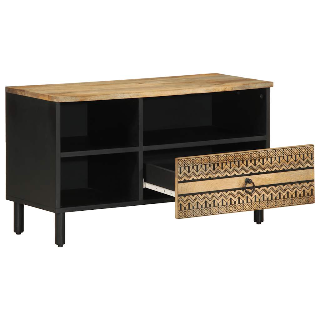 TV Cabinet Black 80 X 33.5 X 46 Cm Rough Mango Wood