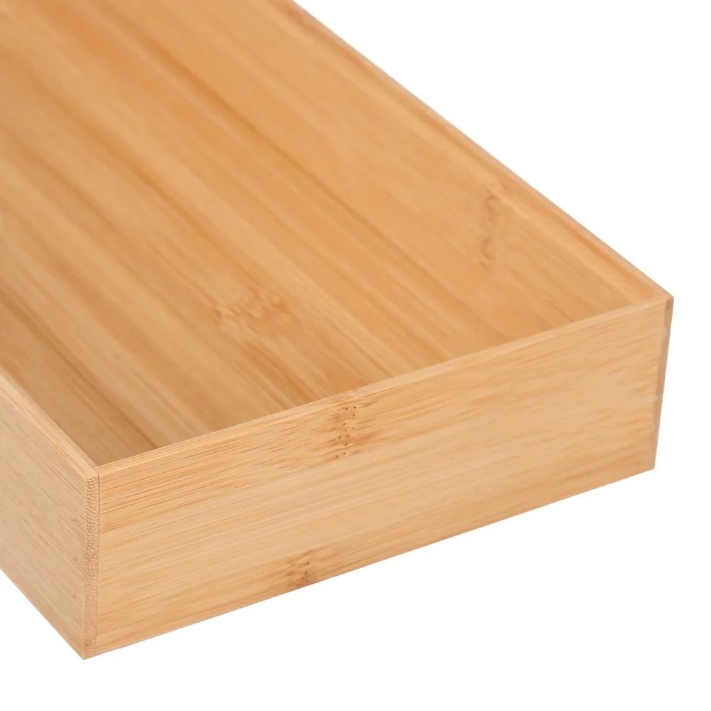Bamboo Drawer Organizer Stackable Storage Box Kitchen Office Bathroom Essentials Eco-Friendly Natural Bamboo Design