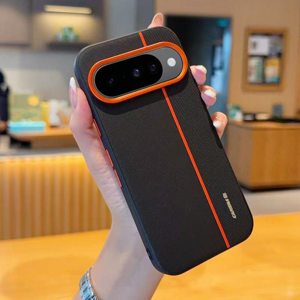 Einfache Leder-Naht-Handyhülle für Google Pixel 10 Pro XL, schlicht, stilvoll, galvanisierte Farbabstimmung, stoßfeste Abdeckung