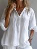 Camisa de Lino para Mujer de Manga Larga con Cuello en V - Color Sólido, Moda Casual de Primavera 2026